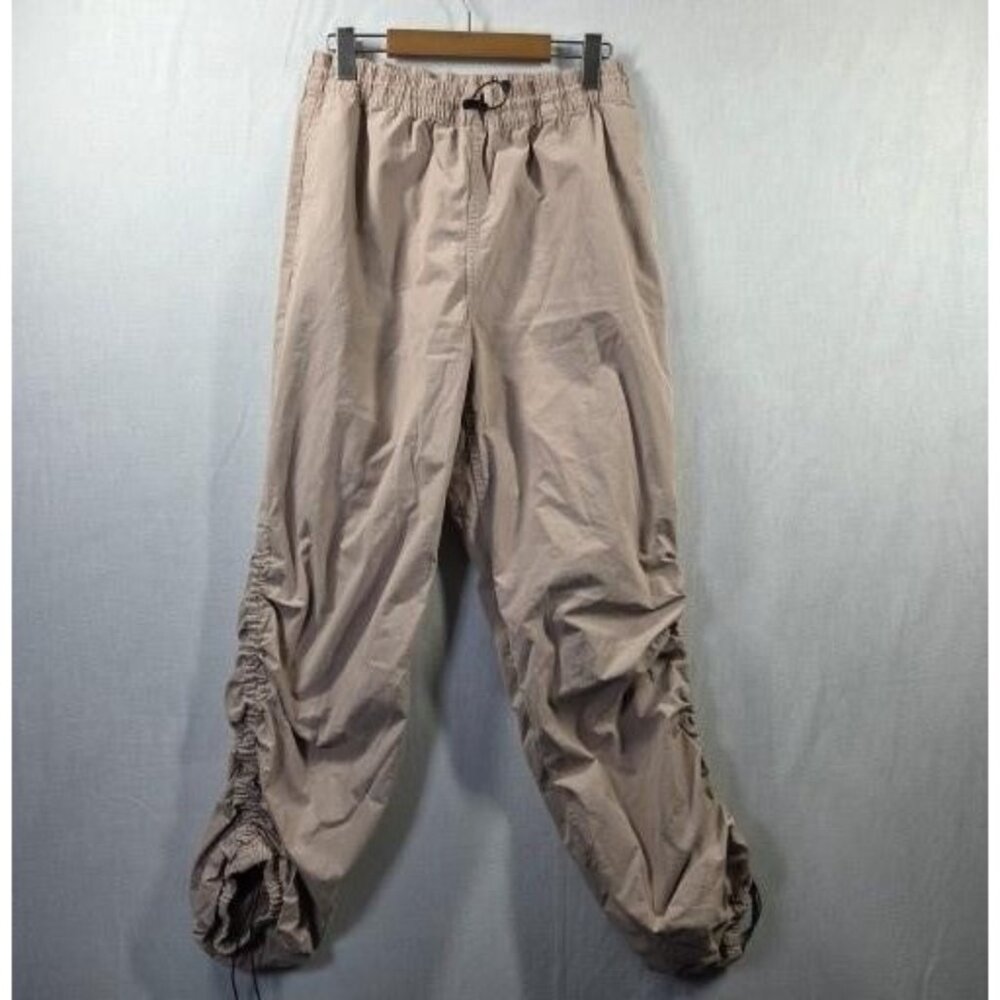 Tna Jogger Pants Womens Medium Beige Ruched Drawstring Hem Cotton Casual